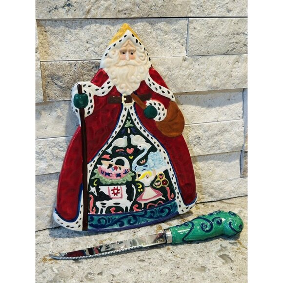 Jim Shore Holiday Traditions Cheese Plate Trivet Christmas Decor Matching Knife - Picture 1 of 6